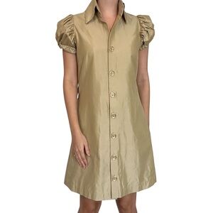 Silvia Tcherassi Dress Knee Length Green Puff Sleeve Button Up Size 6 Small